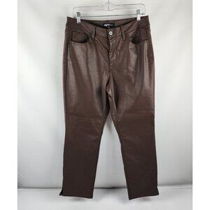 Edgely Pants 12 Short Womens Brown Faux Leather Straight Leg Pants